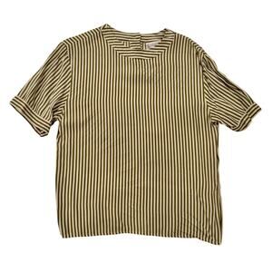 Vintage Striped Blouse Women’s 8 Olive Cream Soft Autumn Classic Minimalism